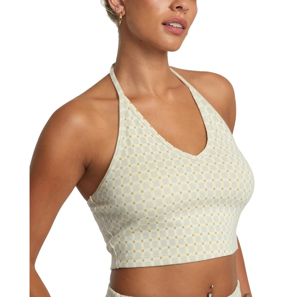 RVCA Sunrise Halter Crop Top Checkerboard Print XL/14